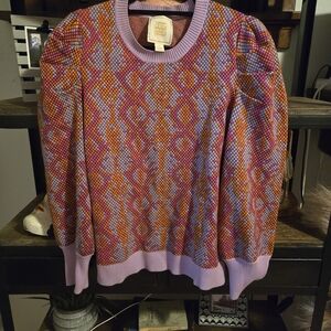 Lilac, Pink, & Orange Geometric Crewneck Sweater with Multicolor Pattern